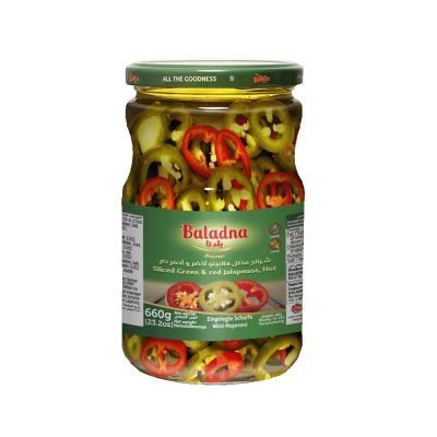 Baladna Sliced Green & Red Jalapenos, Hot - Oriental